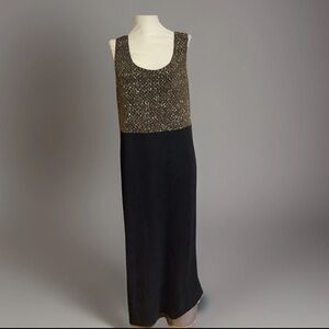 Jessica Howard SZ 16 Vintage Sleeveless Black Maxi Dress Jersey Lurex Bodice